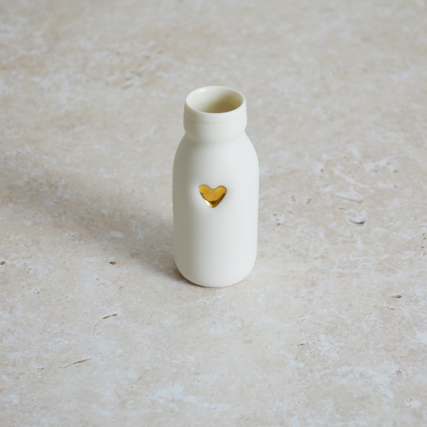 Seconds* SMALL White Bottle Vase With A Gold Embossed Heart | Bottle Vase | Flower Vase | Summer Vase | Mother's Day | Porcelain (A29)