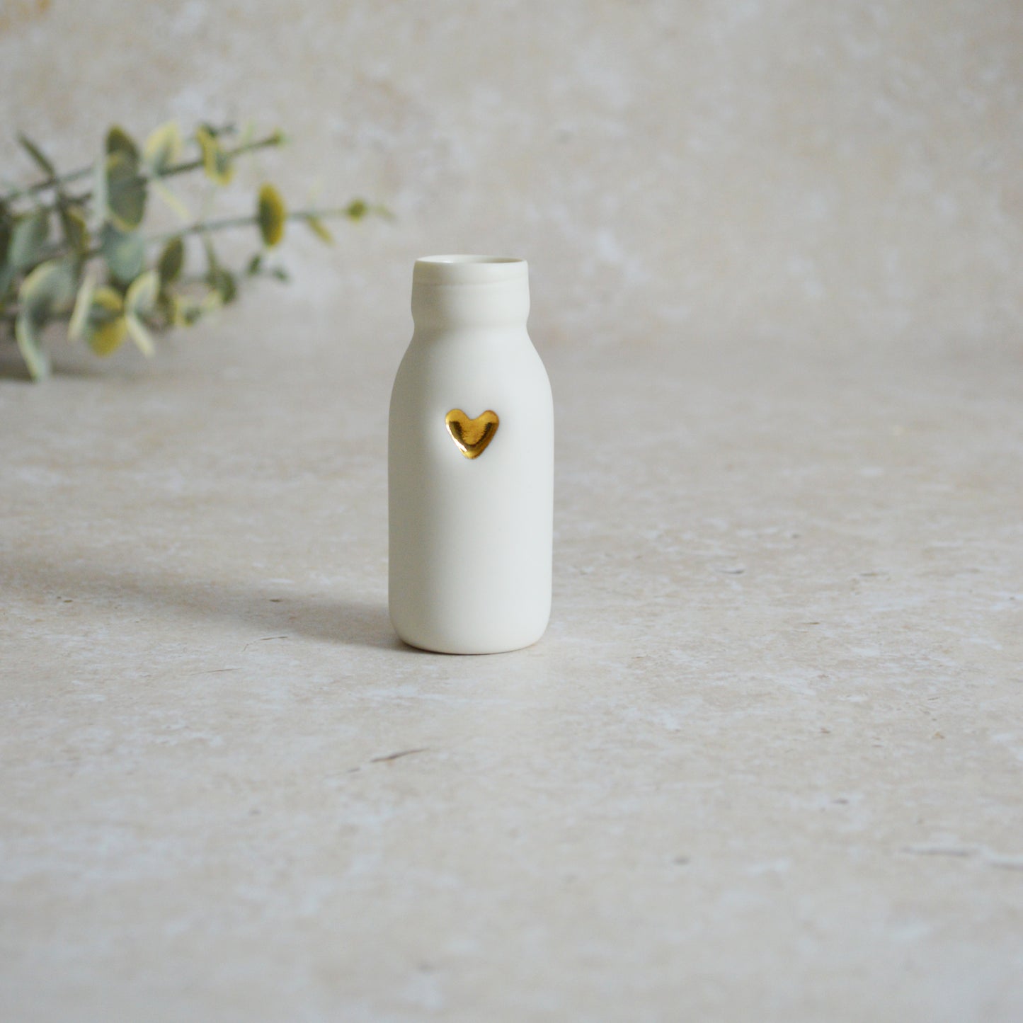 Seconds* SMALL White Bottle Vase With A Gold Embossed Heart | Bottle Vase | Flower Vase | Summer Vase | Mother's Day | Porcelain (A29)