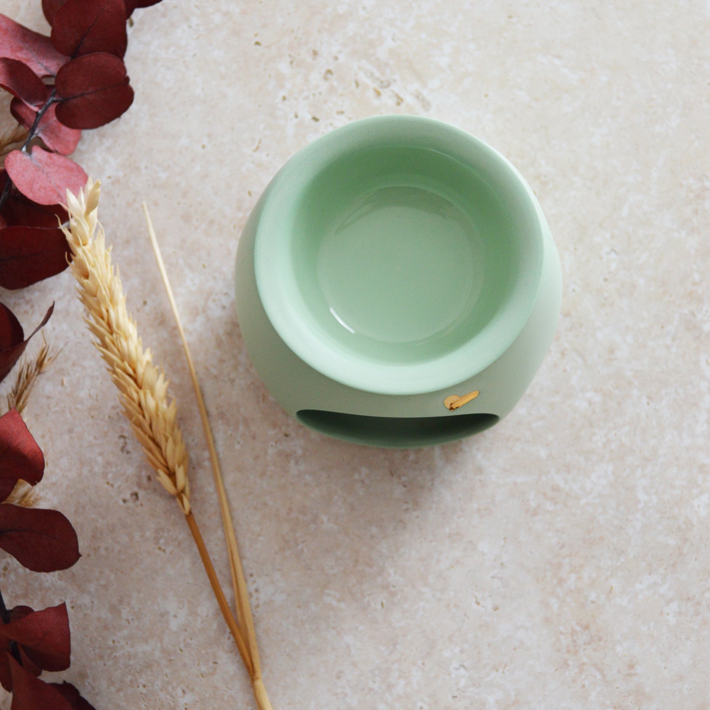 Seconds* Pastel MINT Wax And Oil Burner With A Gold Embossed Heart And Detachable Lid | Wax Burner | Porcelain (A2)