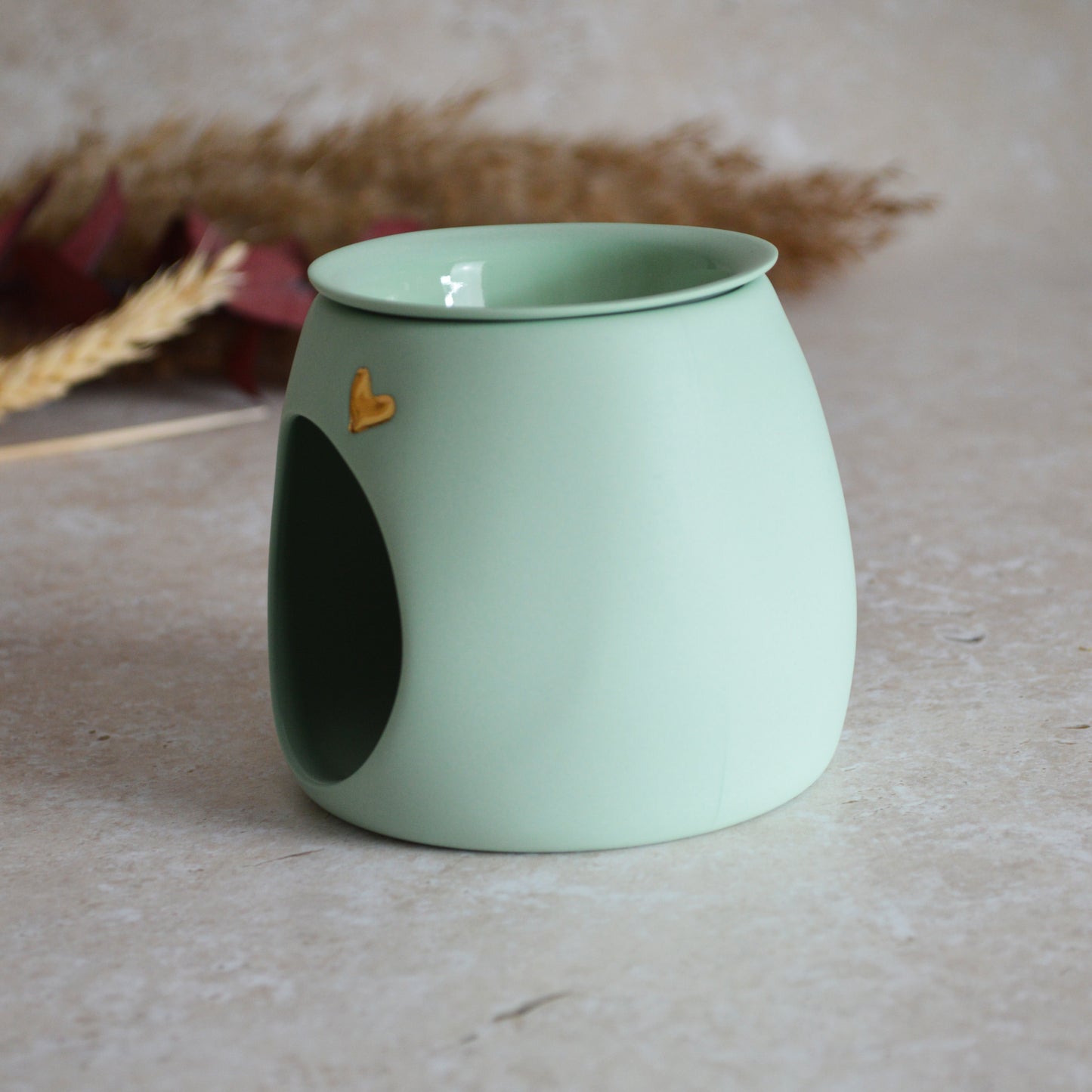 Seconds* Pastel MINT Wax And Oil Burner With A Gold Embossed Heart And Detachable Lid | Wax Burner | Porcelain (A2)