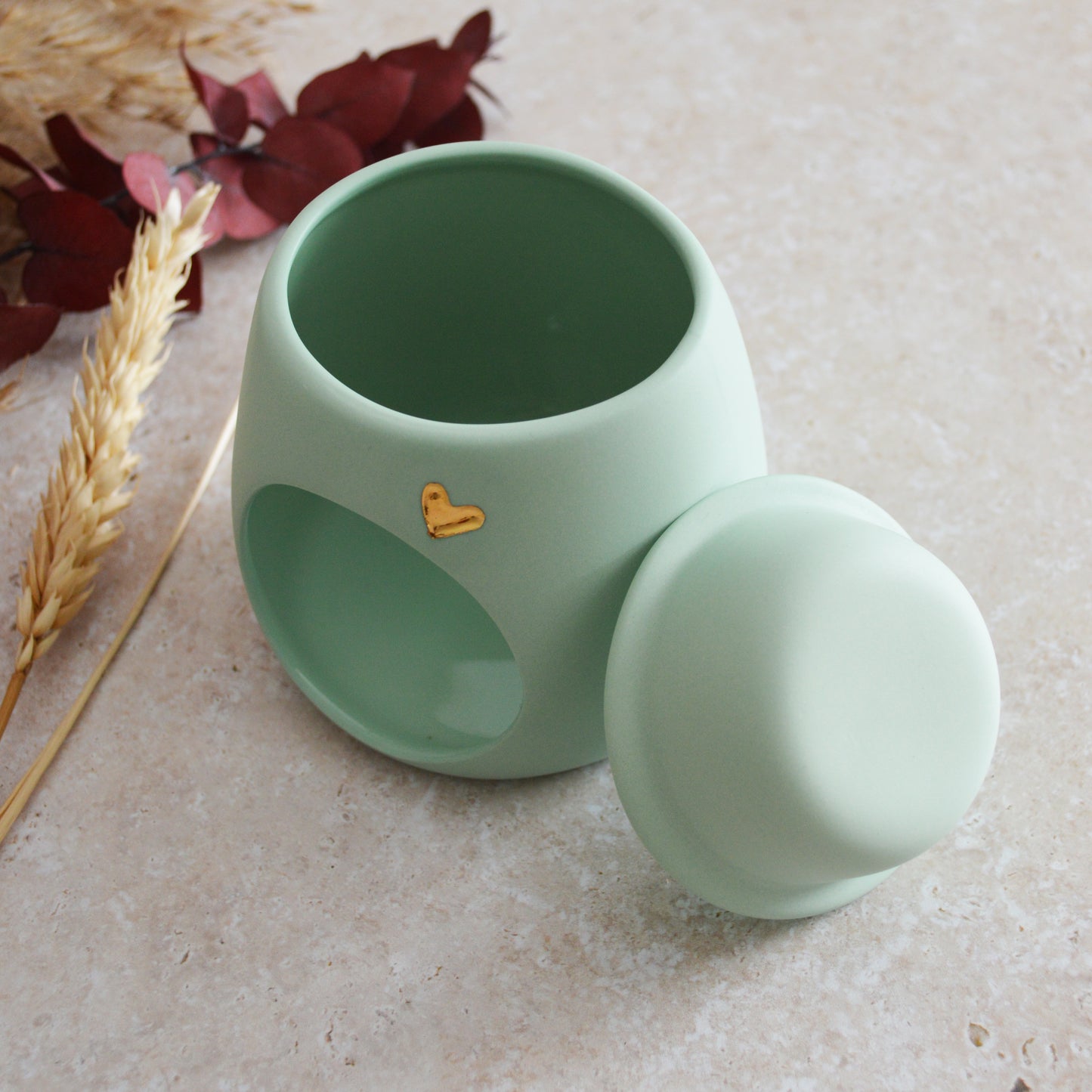 Seconds* Pastel MINT Wax And Oil Burner With A Gold Embossed Heart And Detachable Lid | Wax Burner | Porcelain (A2)