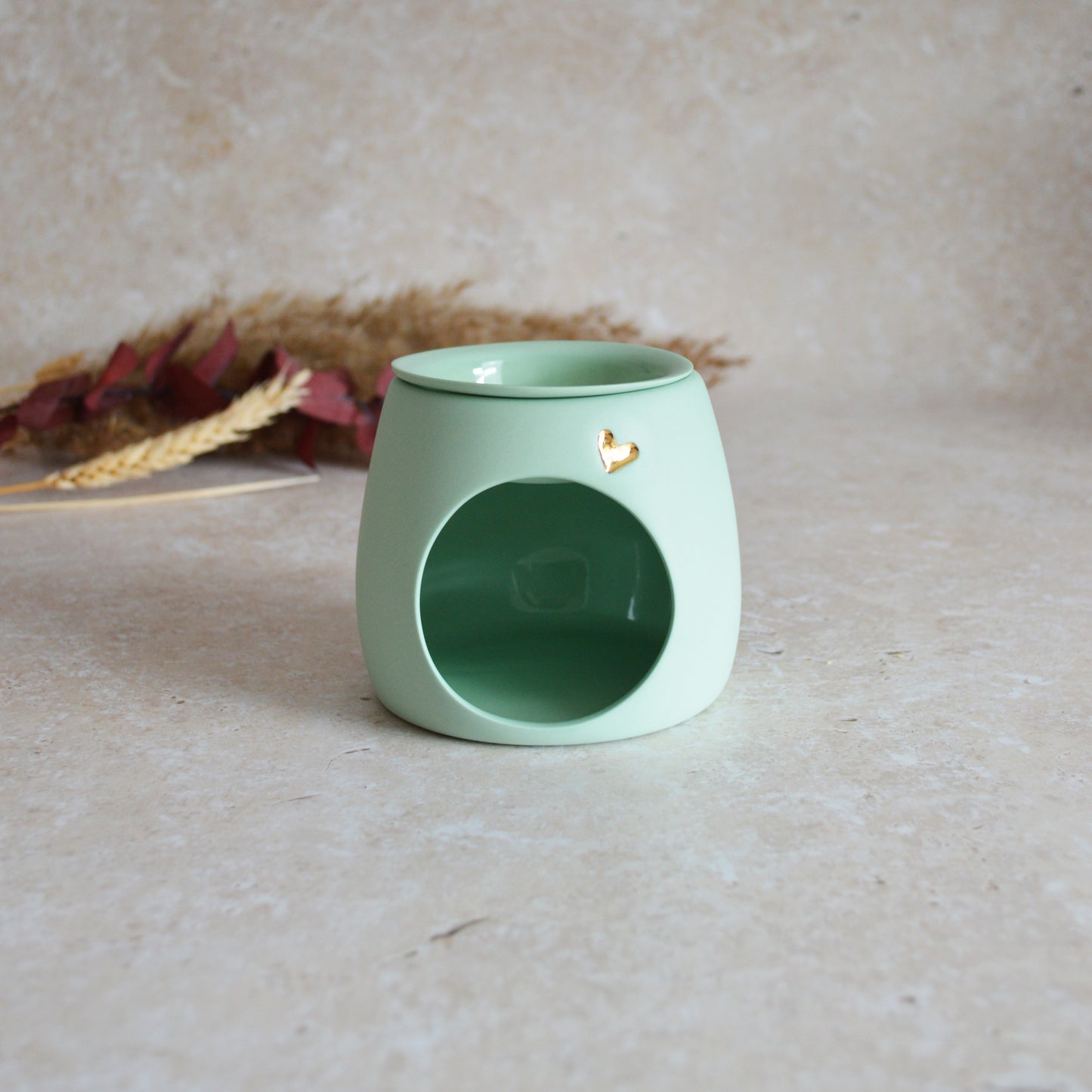 Seconds* Pastel MINT Wax And Oil Burner With A Gold Embossed Heart And Detachable Lid | Wax Burner | Porcelain (A2)