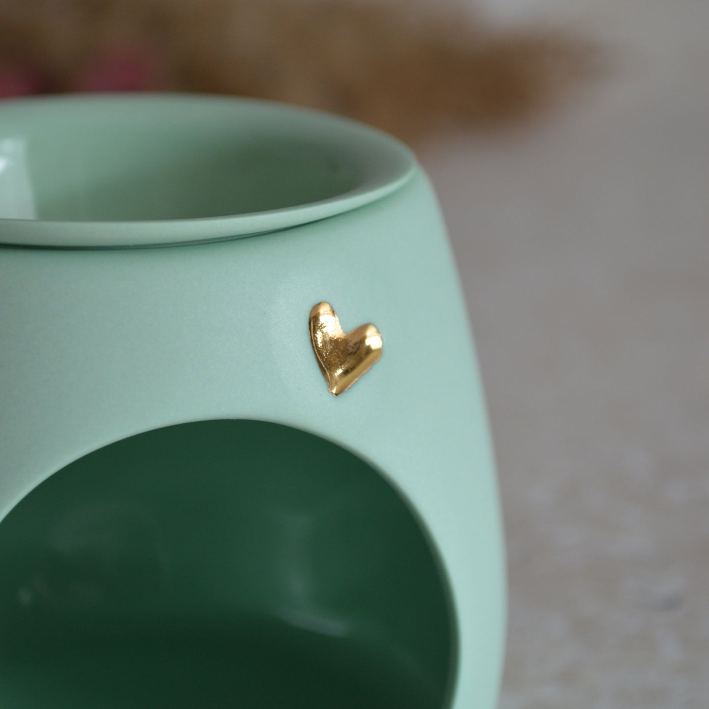 Seconds* Pastel MINT Wax And Oil Burner With A Gold Embossed Heart And Detachable Lid | Wax Burner | Porcelain (A2)