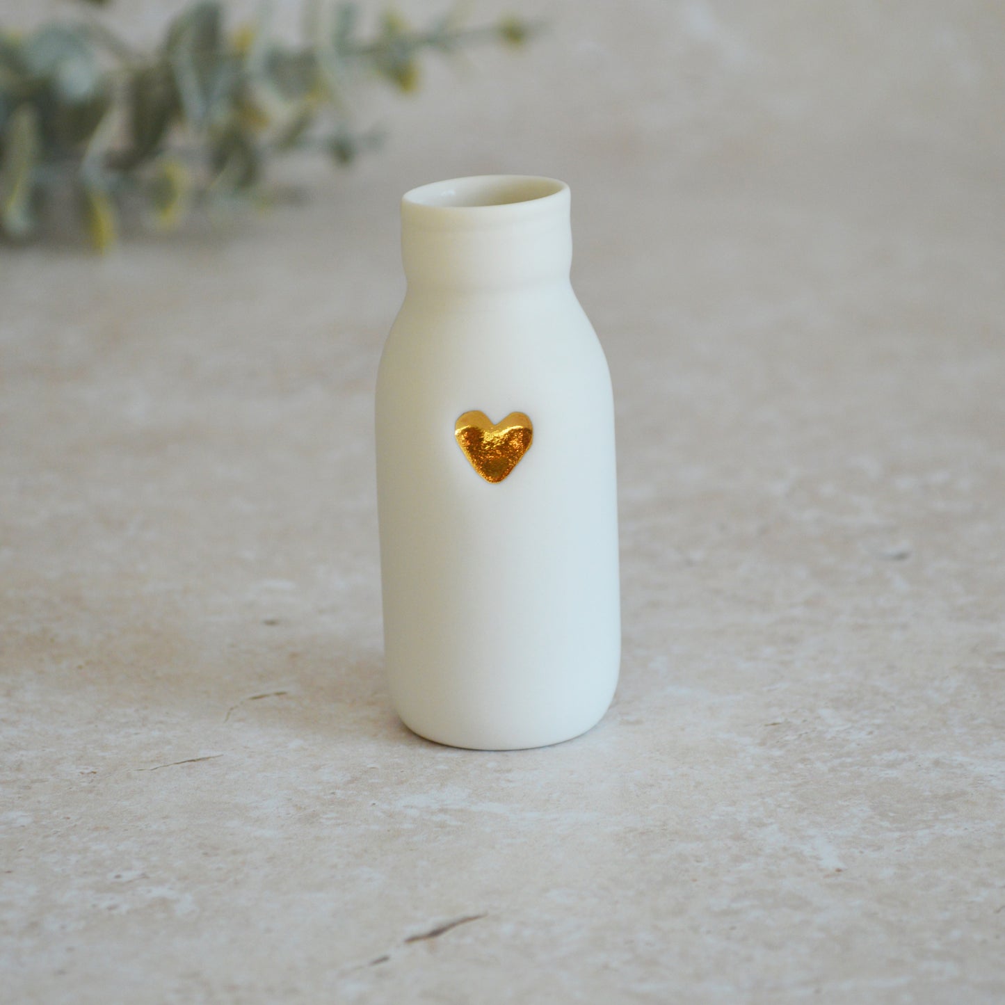 Seconds* SMALL White Bottle Vase With A Gold Embossed Heart | Bottle Vase | Flower Vase | Summer Vase | Mother's Day | Porcelain (A30)