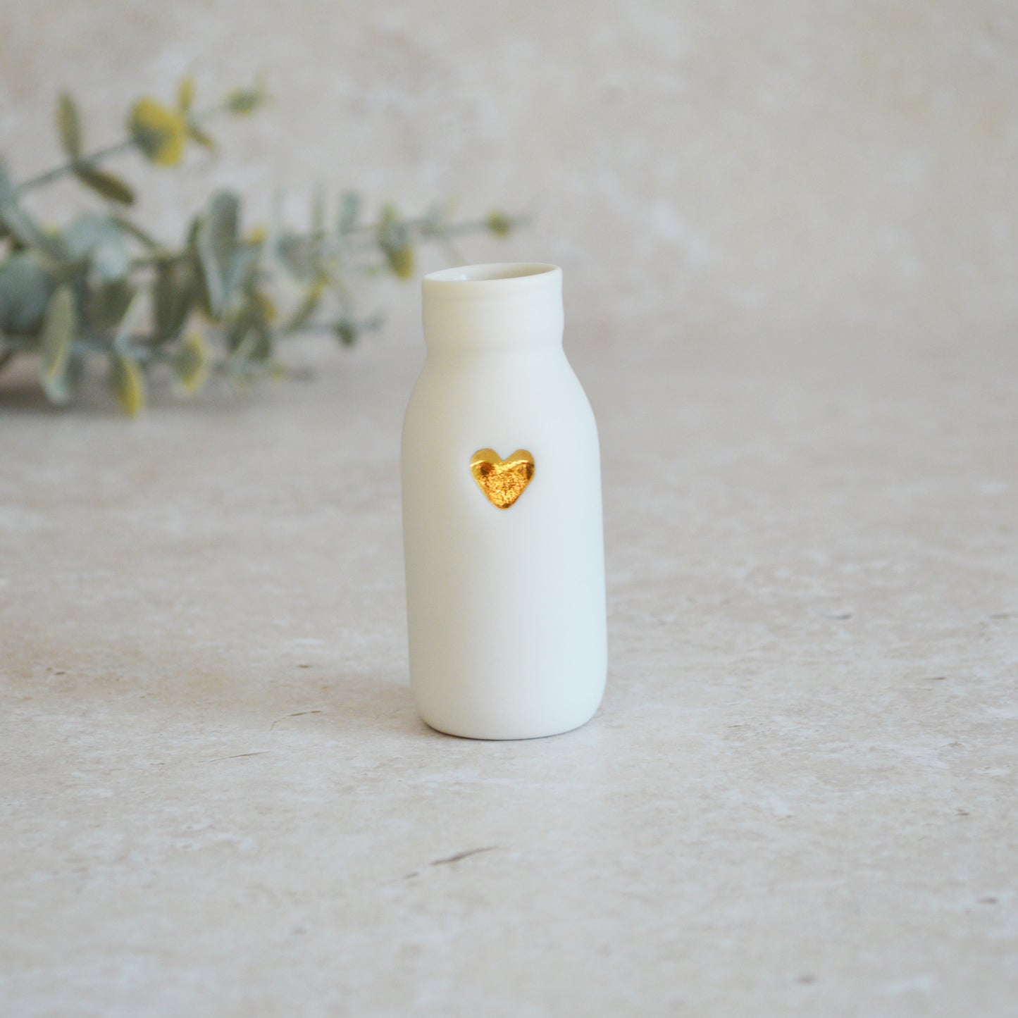 Seconds* SMALL White Bottle Vase With A Gold Embossed Heart | Bottle Vase | Flower Vase | Summer Vase | Mother's Day | Porcelain (A30)