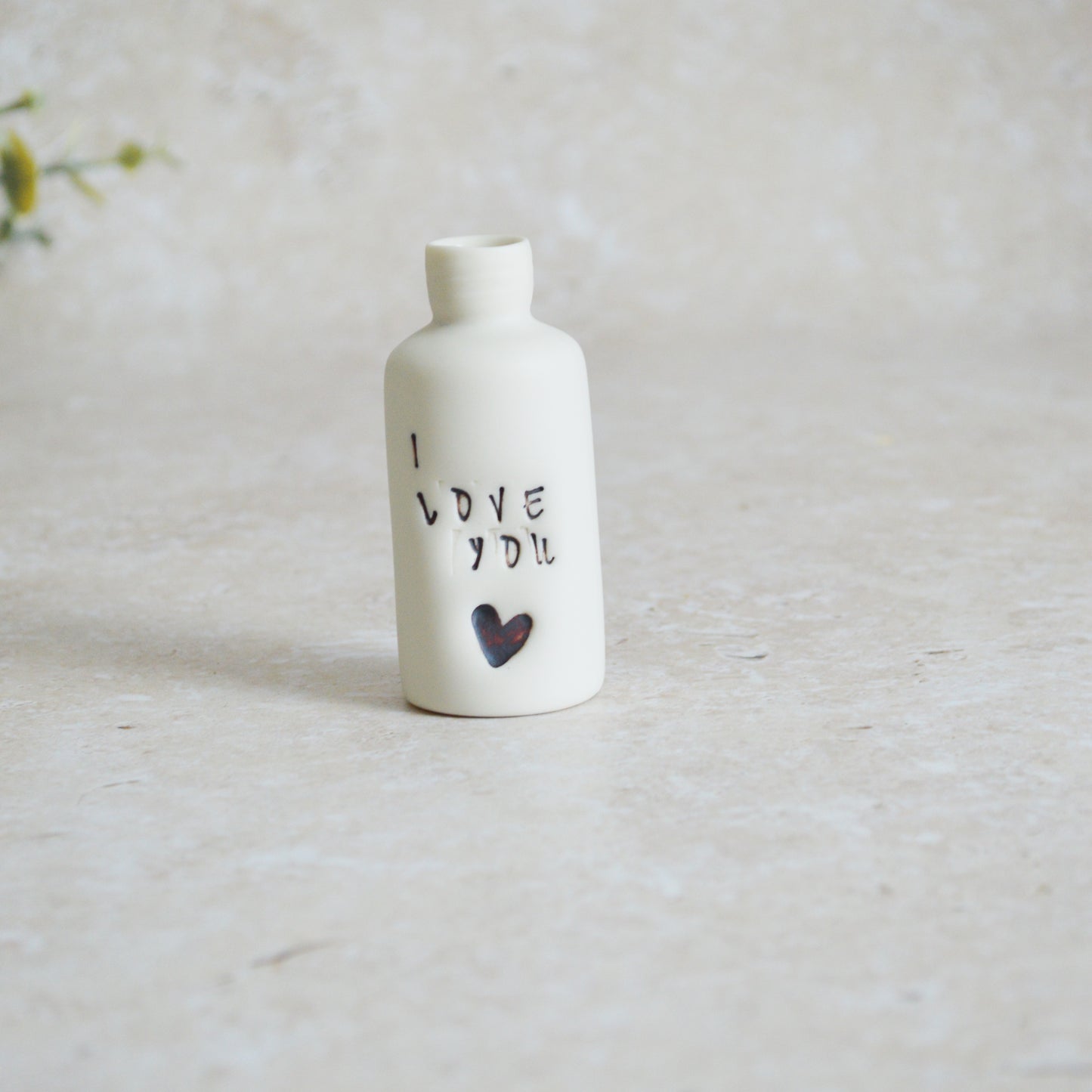 Seconds* Discontinued* I Love You Small Bottle With an Oxide Heart | Porcelain | Valentines Keepsake (A31)