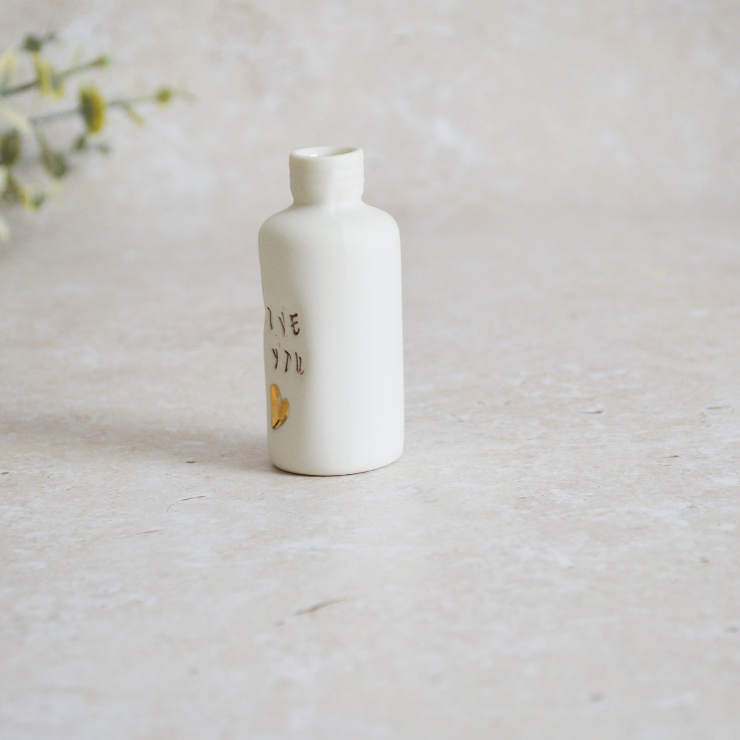 Seconds* Discontinued* I Love You Small Bottle With A Gold Heart | Porcelain | Valentines Keepsake (A32)