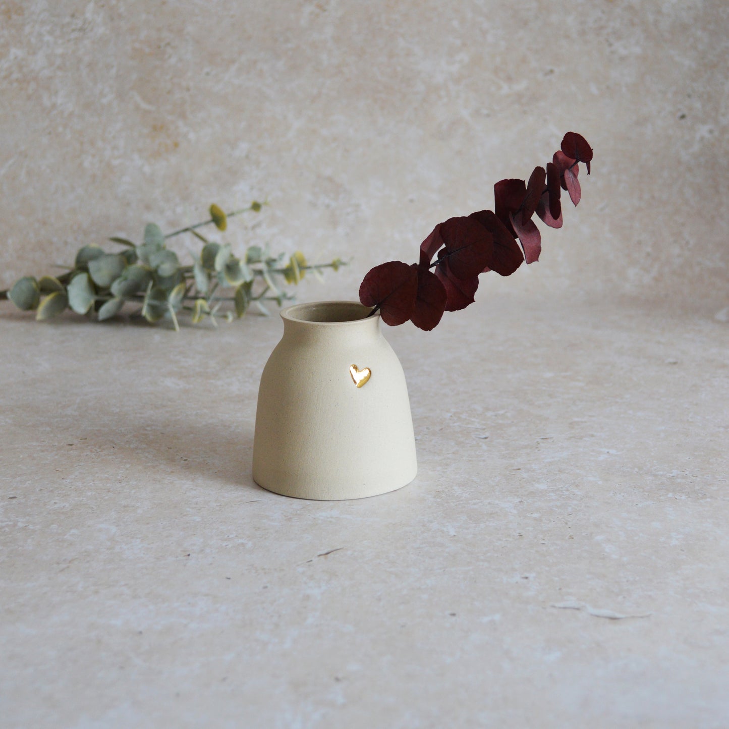Seconds* Small Light Grey Ceramic Vase With A Gold Embossed Heart | Neutral Vase | Flower Vase | Mother's Day | Stoneware (A33)