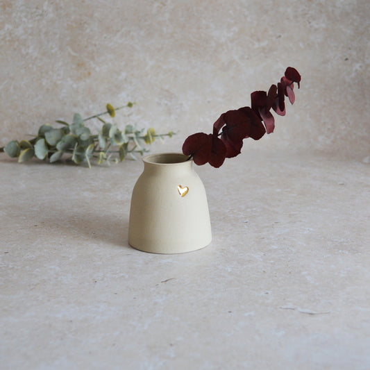 Seconds* Small Light Grey Ceramic Vase With A Gold Embossed Heart | Neutral Vase | Flower Vase | Mother's Day | Stoneware (A33)