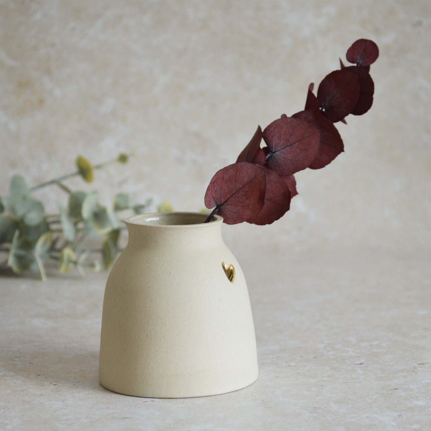 Seconds* Small Light Grey Ceramic Vase With A Gold Embossed Heart | Neutral Vase | Flower Vase | Mother's Day | Stoneware (A33)