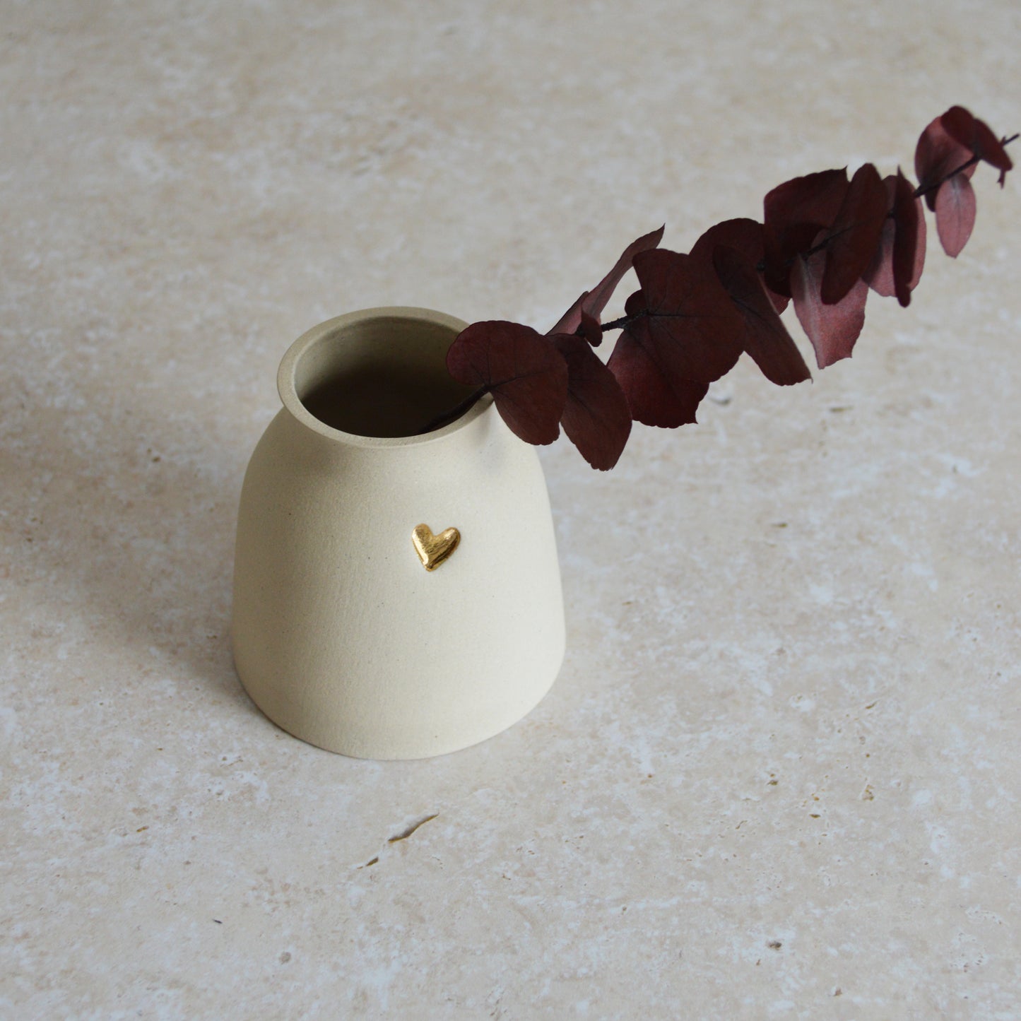 Seconds* Small Light Grey Ceramic Vase With A Gold Embossed Heart | Neutral Vase | Flower Vase | Mother's Day | Stoneware (A33)