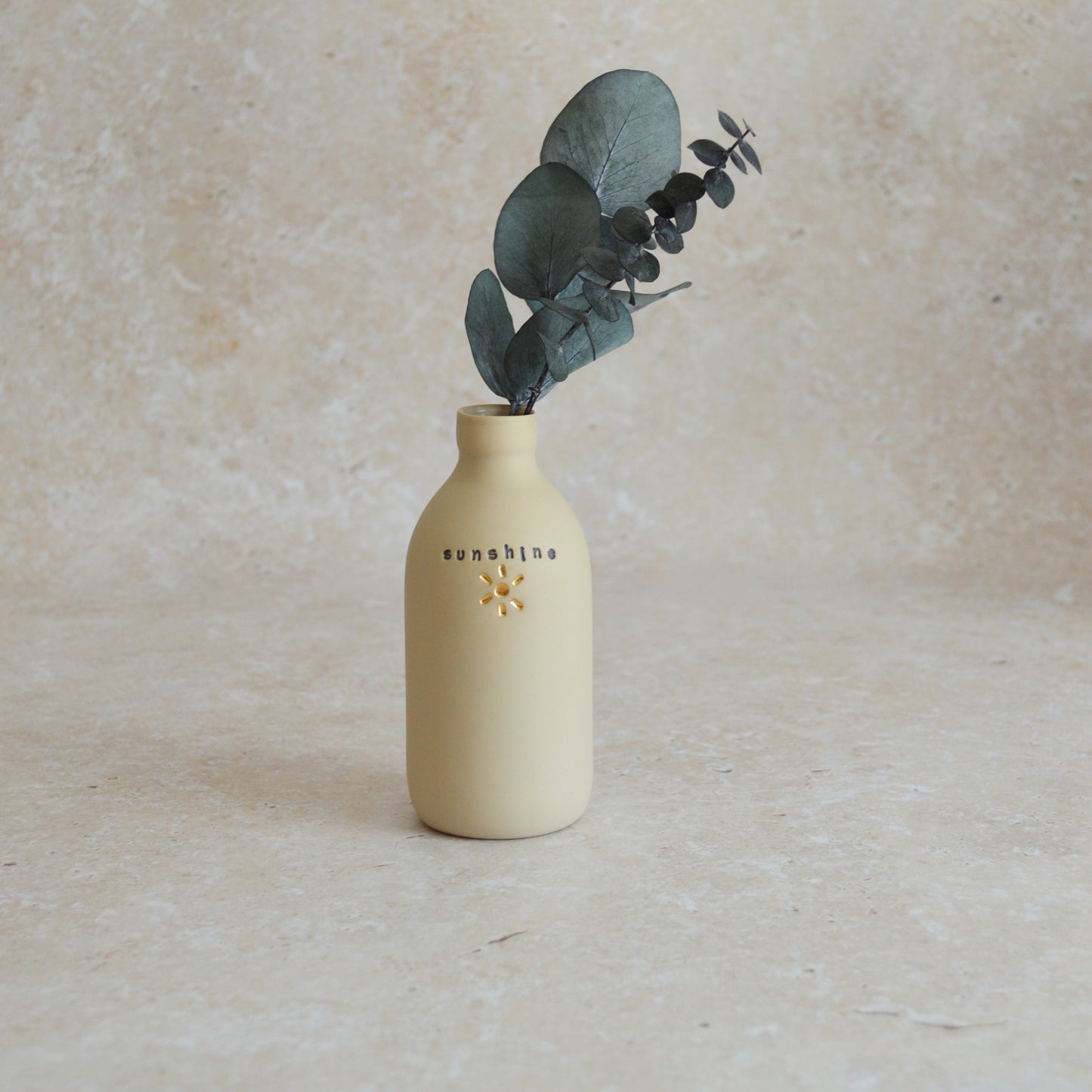 Seconds* Discontinued* Sunshine Bottle Vase With A Gold Embossed Sun | Flower Vase | Porcelain Vase (A34)