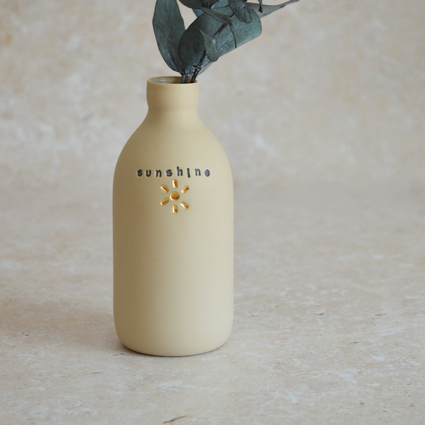 Seconds* Discontinued* Sunshine Bottle Vase With A Gold Embossed Sun | Flower Vase | Porcelain Vase (A34)