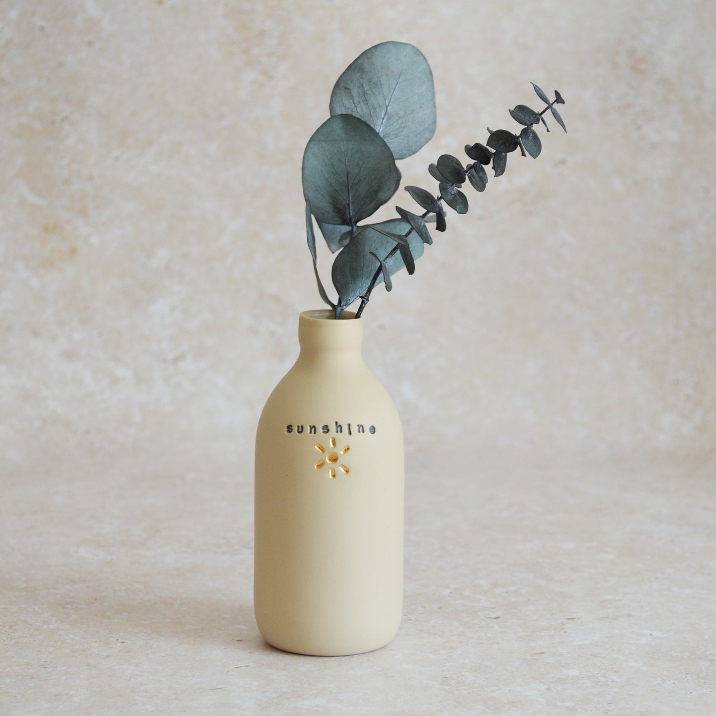 Seconds* Discontinued* Sunshine Bottle Vase With A Gold Embossed Sun | Flower Vase | Porcelain Vase (A34)