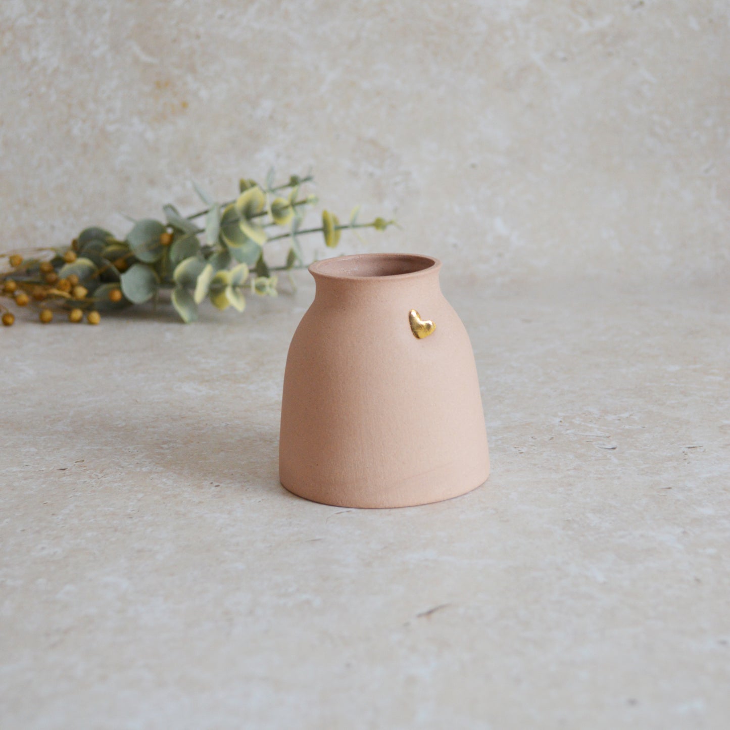 Seconds* Small Pastel Pink Vase With A Gold Embossed Heart | Flower Vase | Small Vase | Stoneware Vase (A35)