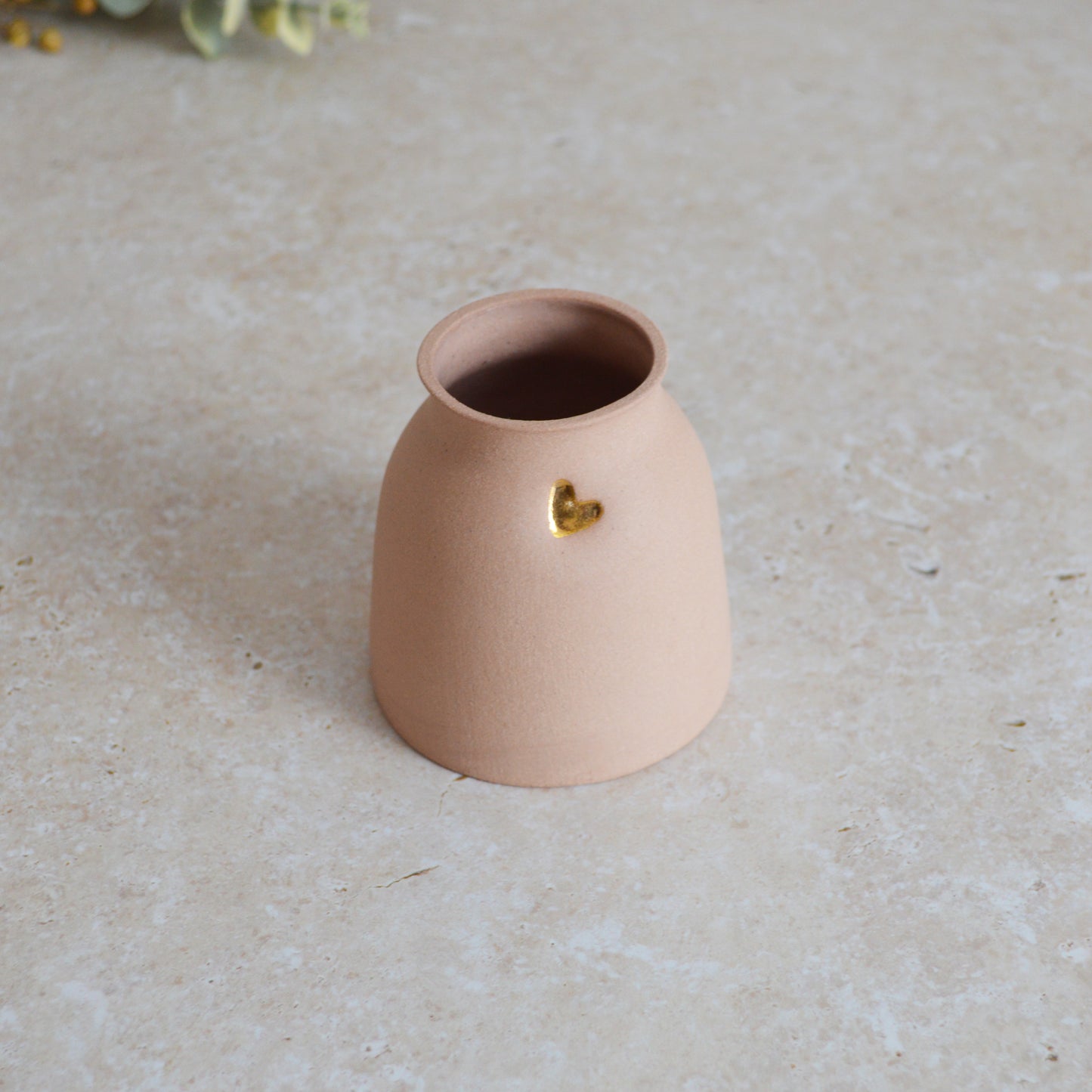 Seconds* Small Pastel Pink Vase With A Gold Embossed Heart | Flower Vase | Small Vase | Stoneware Vase (A35)