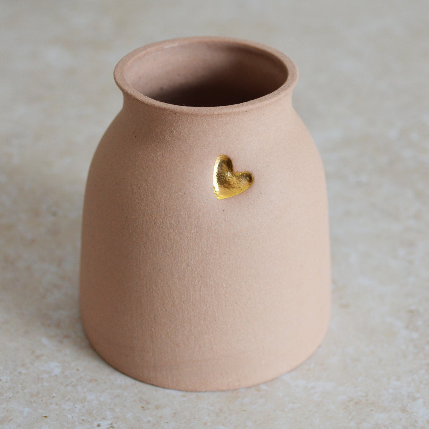 Seconds* Small Pastel Pink Vase With A Gold Embossed Heart | Flower Vase | Small Vase | Stoneware Vase (A35)