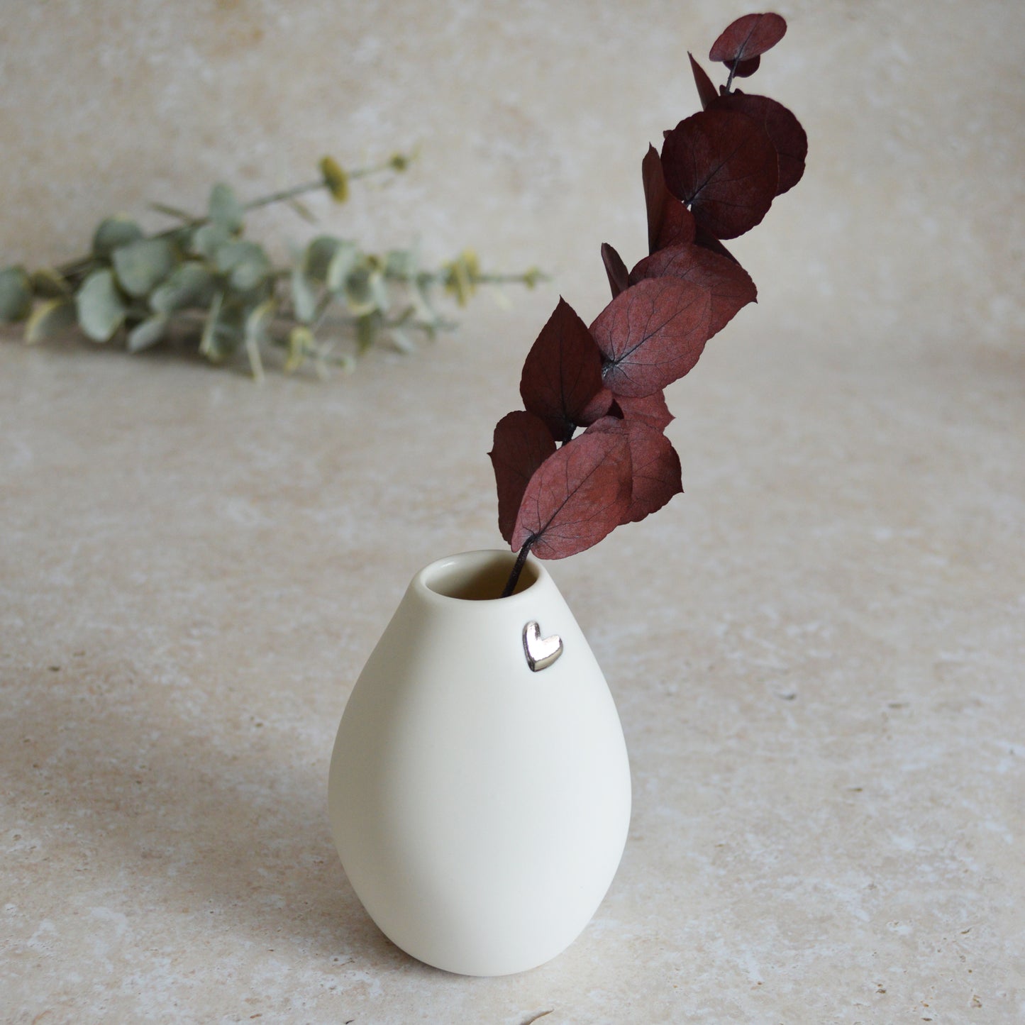 Seconds* Small White Bud Vase with an Embossed Silver Heart | Porcelain | Flower Vase | Mother's Day Vase (A37)