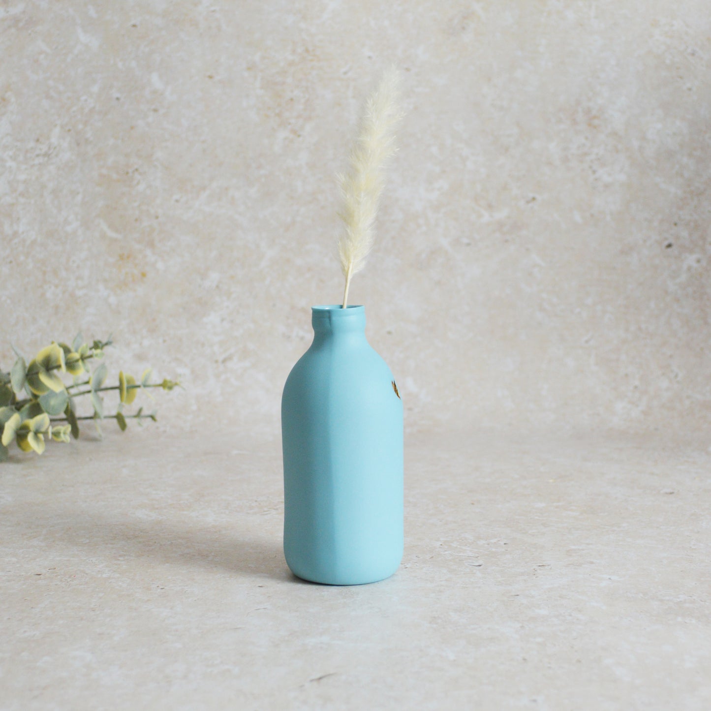 Seconds* Large Pastel Blue Bottle Vase With A Gold Embossed Heart | Flower Vase | Porcelain Vase (A38)