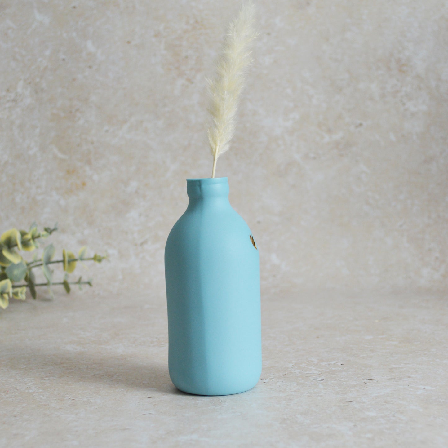 Seconds* Large Pastel Blue Bottle Vase With A Gold Embossed Heart | Flower Vase | Porcelain Vase (A38)