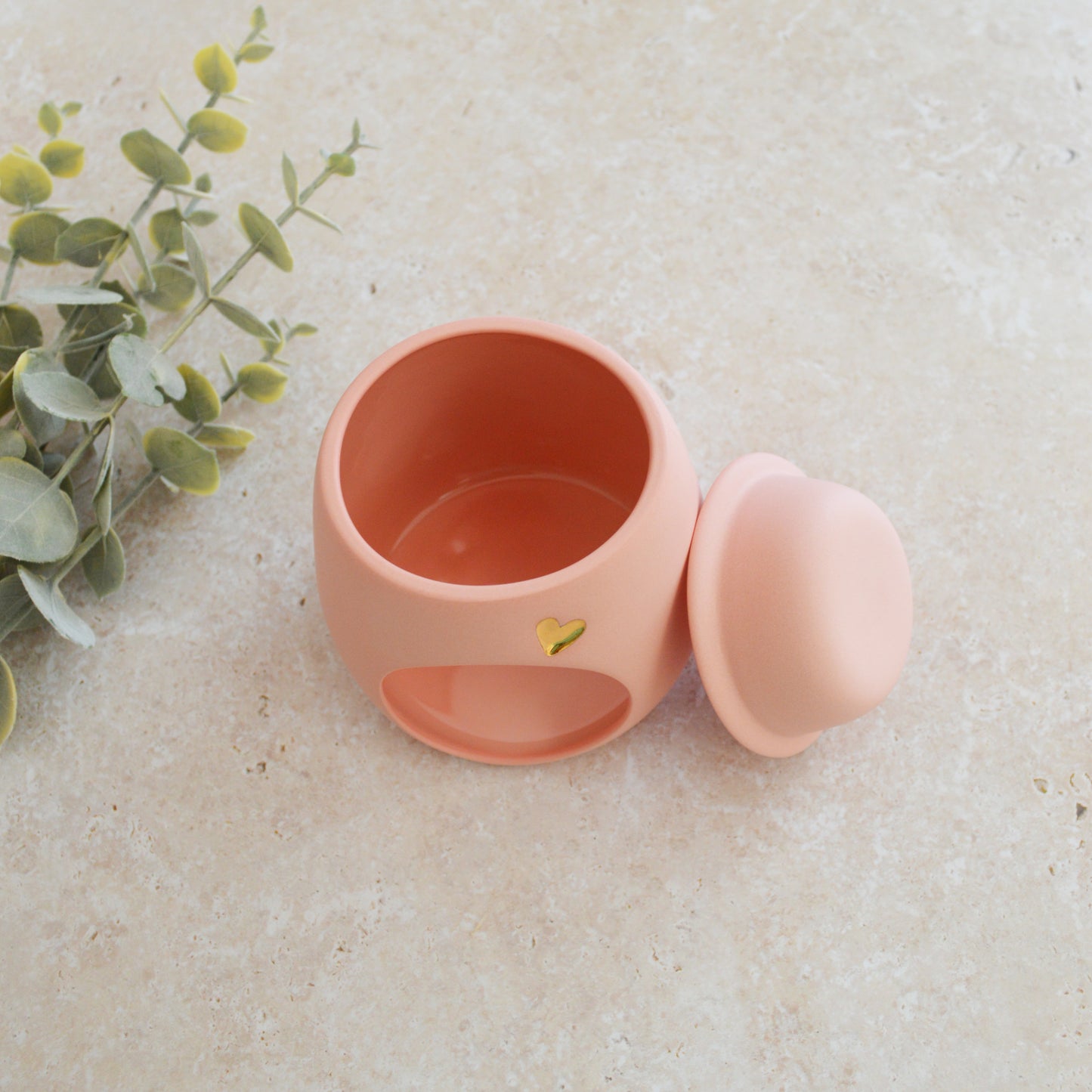 Seconds* Pastel PINK Wax And Oil Burner With A Gold Embossed Heart And Detachable Lid | Wax Burner | Porcelain (A39)