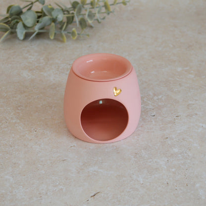 Seconds* Pastel PINK Wax And Oil Burner With A Gold Embossed Heart And Detachable Lid | Wax Burner | Porcelain (A39)