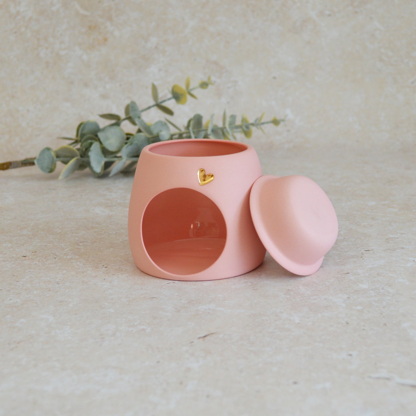 Seconds* Pastel PINK Wax And Oil Burner With A Gold Embossed Heart And Detachable Lid | Wax Burner | Porcelain (A39)