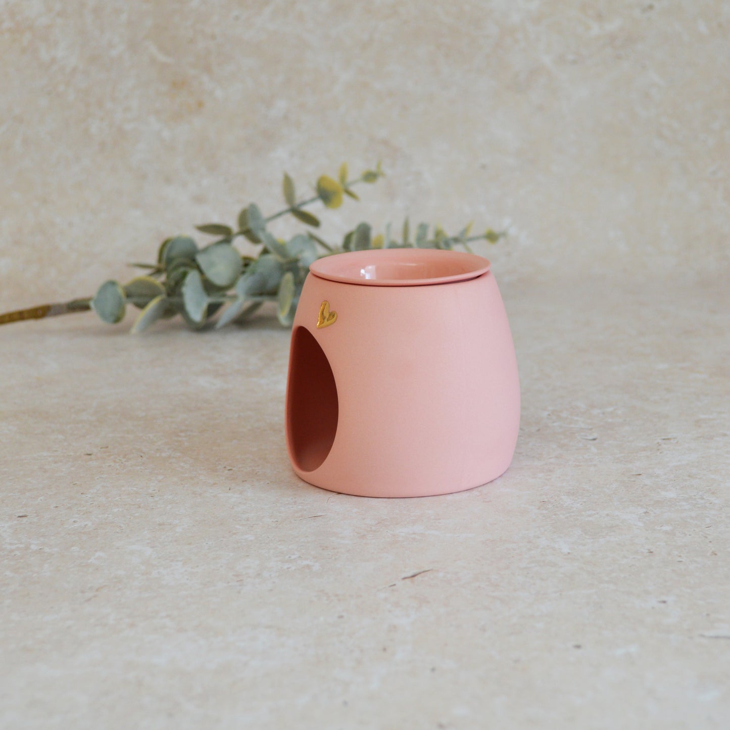 Seconds* Pastel PINK Wax And Oil Burner With A Gold Embossed Heart And Detachable Lid | Wax Burner | Porcelain (A39)