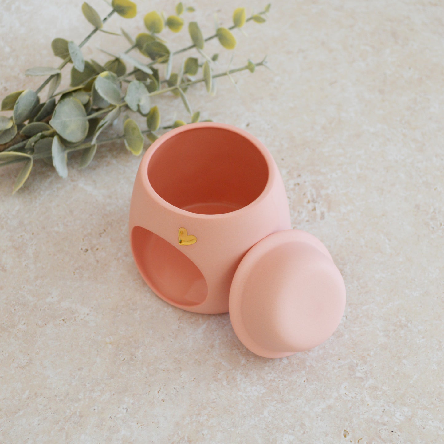 Seconds* Pastel PINK Wax And Oil Burner With A Gold Embossed Heart And Detachable Lid | Wax Burner | Porcelain (A39)