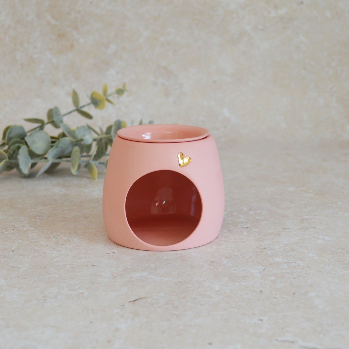 Seconds* Pastel PINK Wax And Oil Burner With A Gold Embossed Heart And Detachable Lid | Wax Burner | Porcelain (A39)