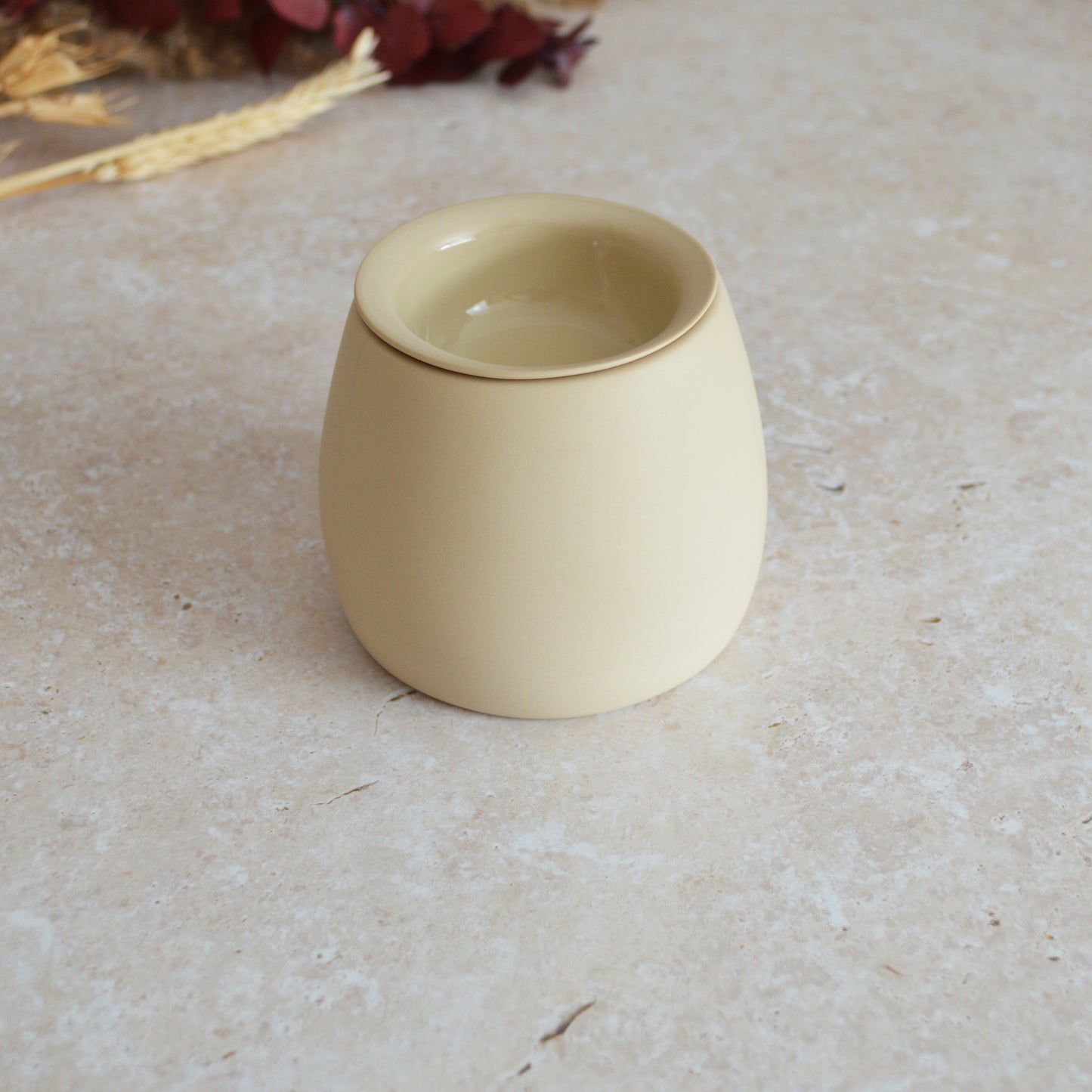 Seconds* Pastel BEIGE Wax And Oil Burner With A Gold Embossed Heart And Detachable Lid | Wax Burner | Porcelain (A3)