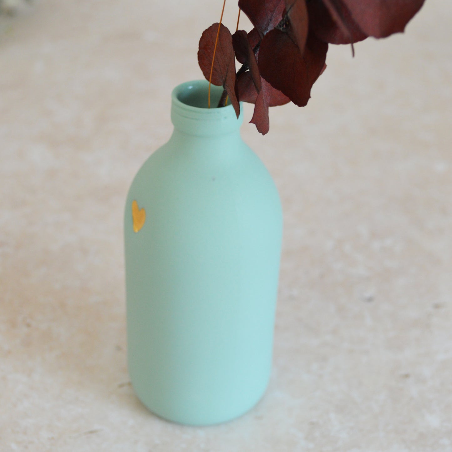 Seconds* Large Pastel Mint Bottle Vase With A Gold Embossed Heart | Flower Vase | Porcelain Vase (A40)