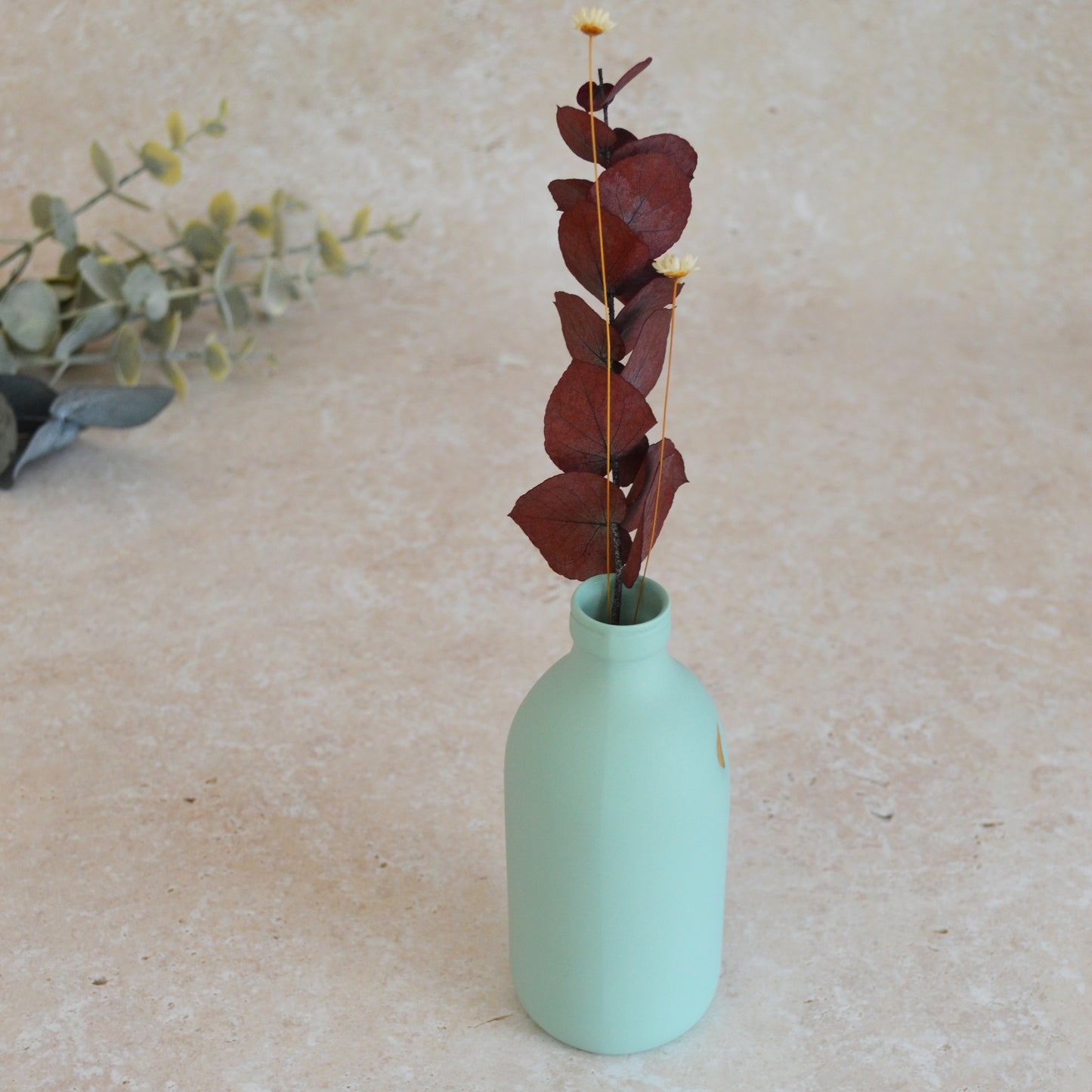 Seconds* Large Pastel Mint Bottle Vase With A Gold Embossed Heart | Flower Vase | Porcelain Vase (A40)