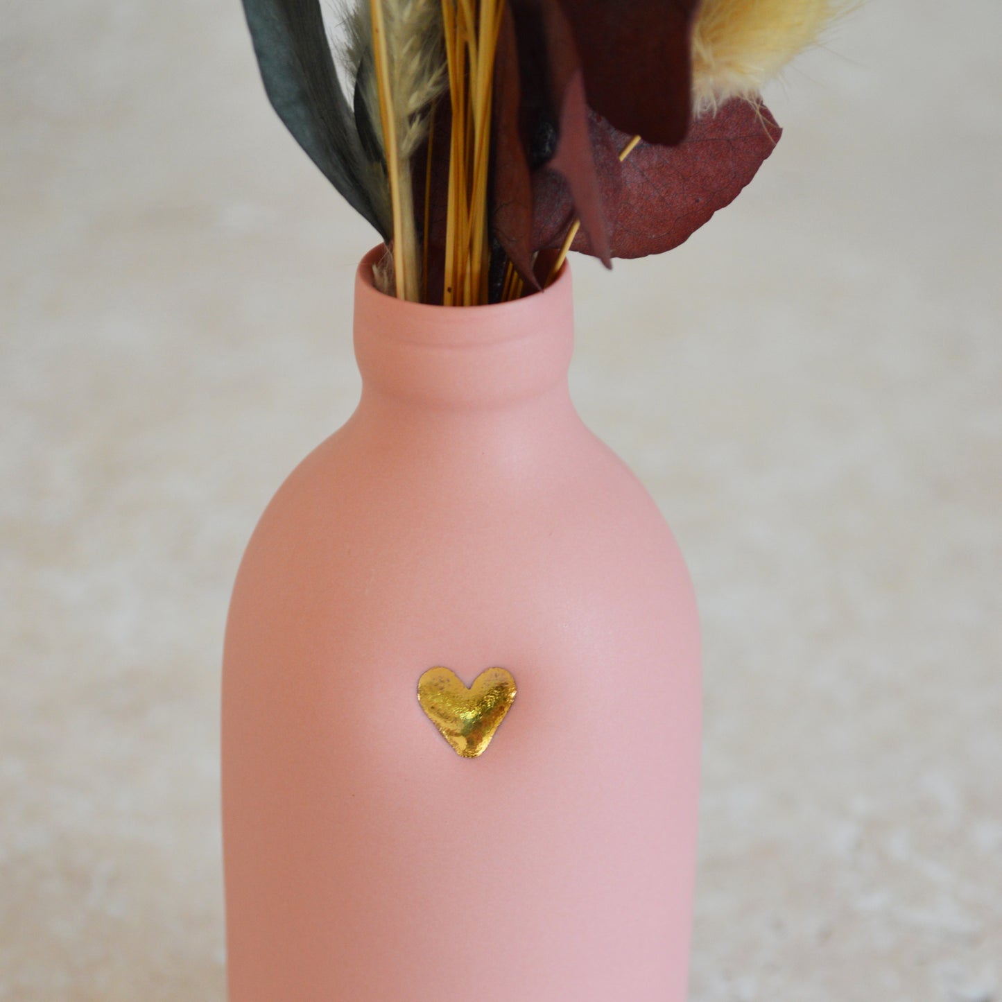 Seconds* Large Pastel PINK Bottle Vase With A Gold Embossed Heart | Flower Vase | Porcelain Vase (A41)