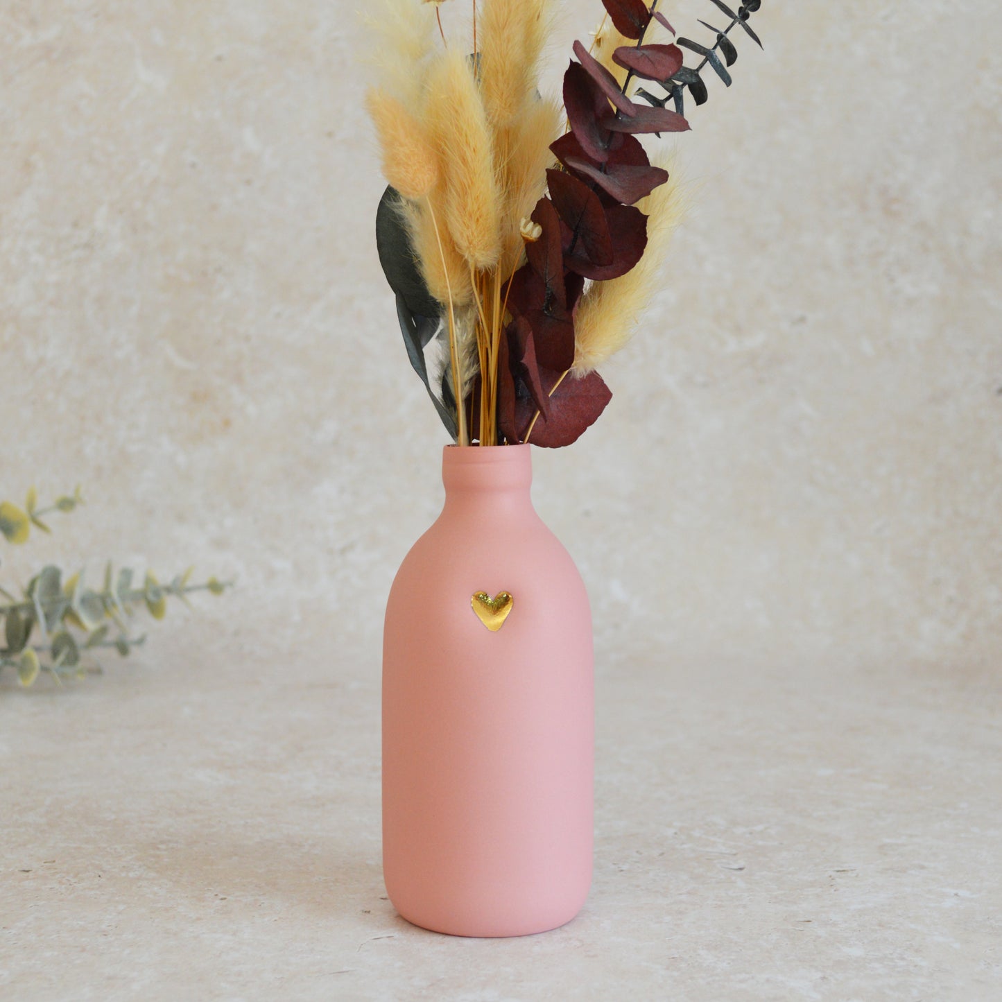Seconds* Large Pastel PINK Bottle Vase With A Gold Embossed Heart | Flower Vase | Porcelain Vase (A41)