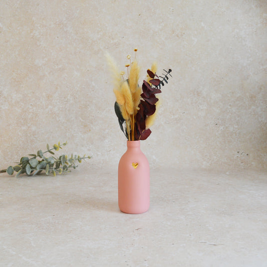 Seconds* Large Pastel PINK Bottle Vase With A Gold Embossed Heart | Flower Vase | Porcelain Vase (A41)