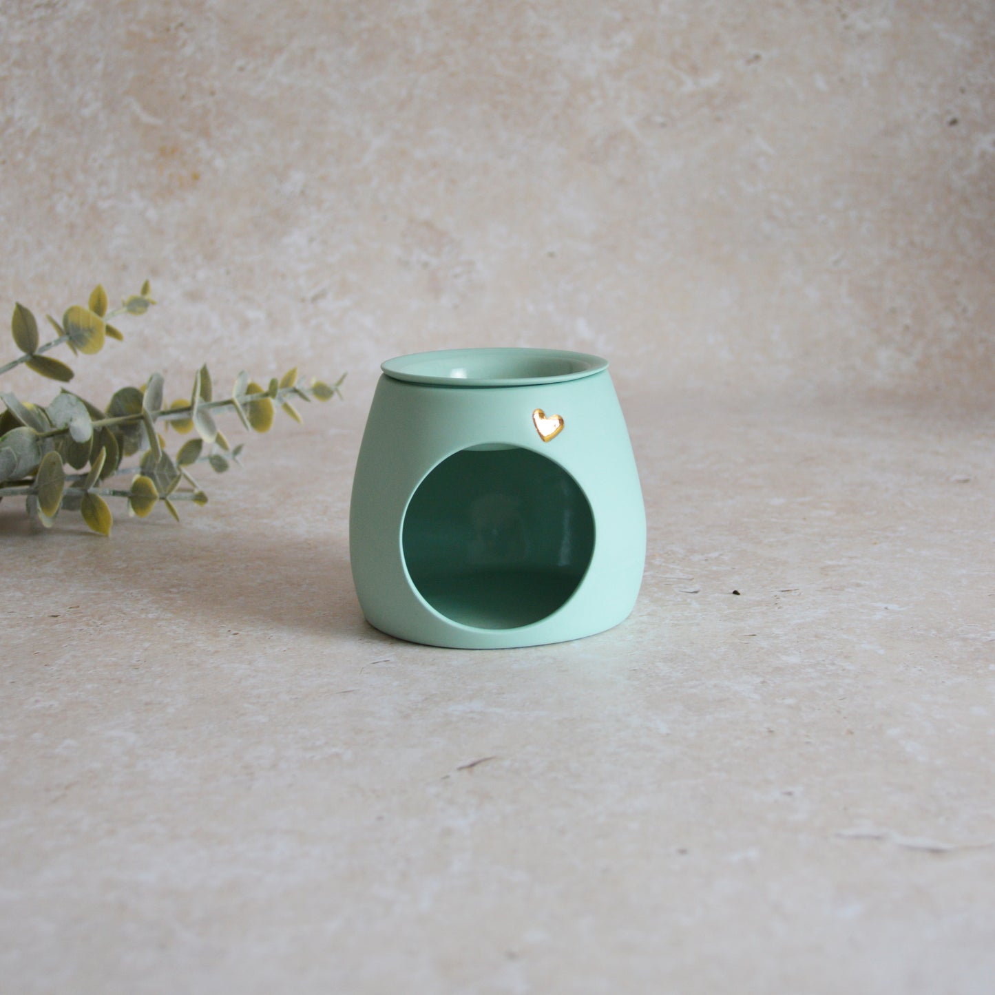 Seconds* Pastel MINT Wax And Oil Burner With A Gold Embossed Heart And Detachable Lid | Wax Burner | Porcelain (A42)
