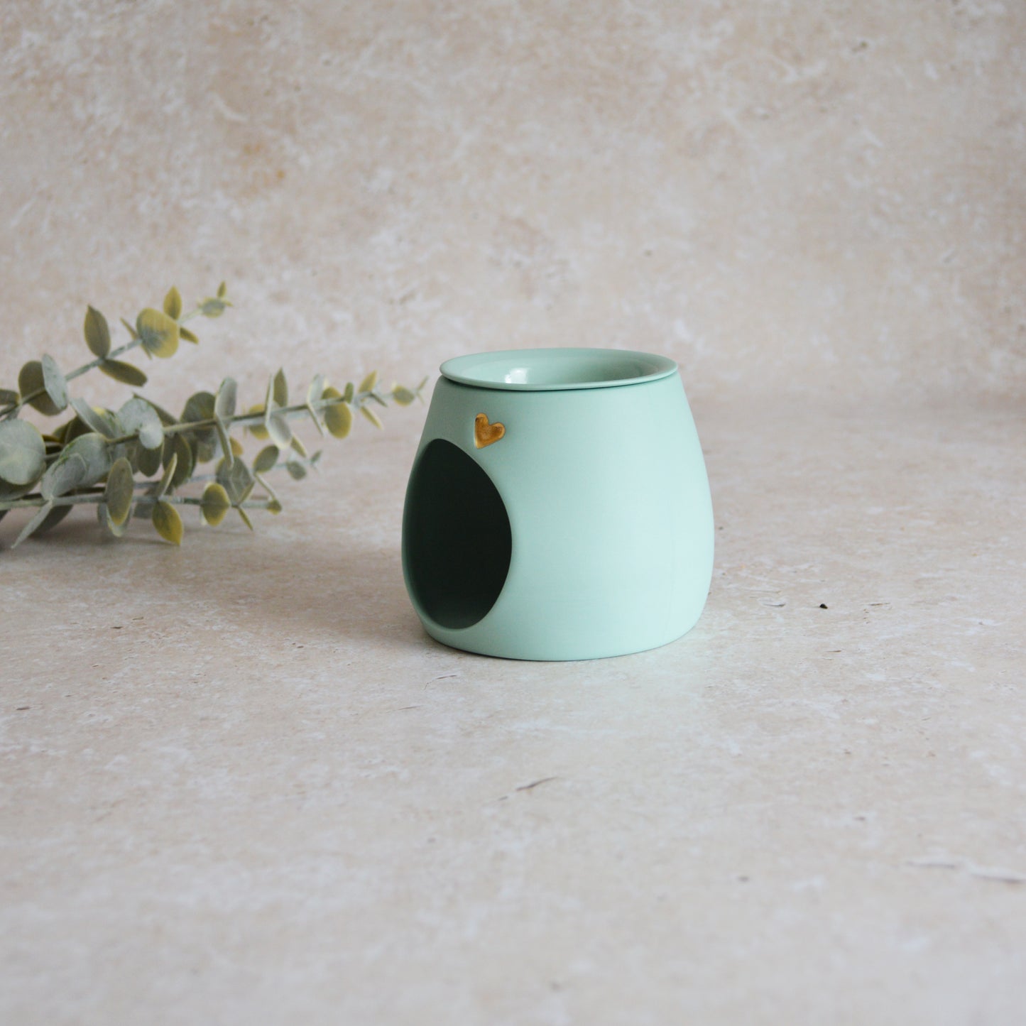 Seconds* Pastel MINT Wax And Oil Burner With A Gold Embossed Heart And Detachable Lid | Wax Burner | Porcelain (A42)