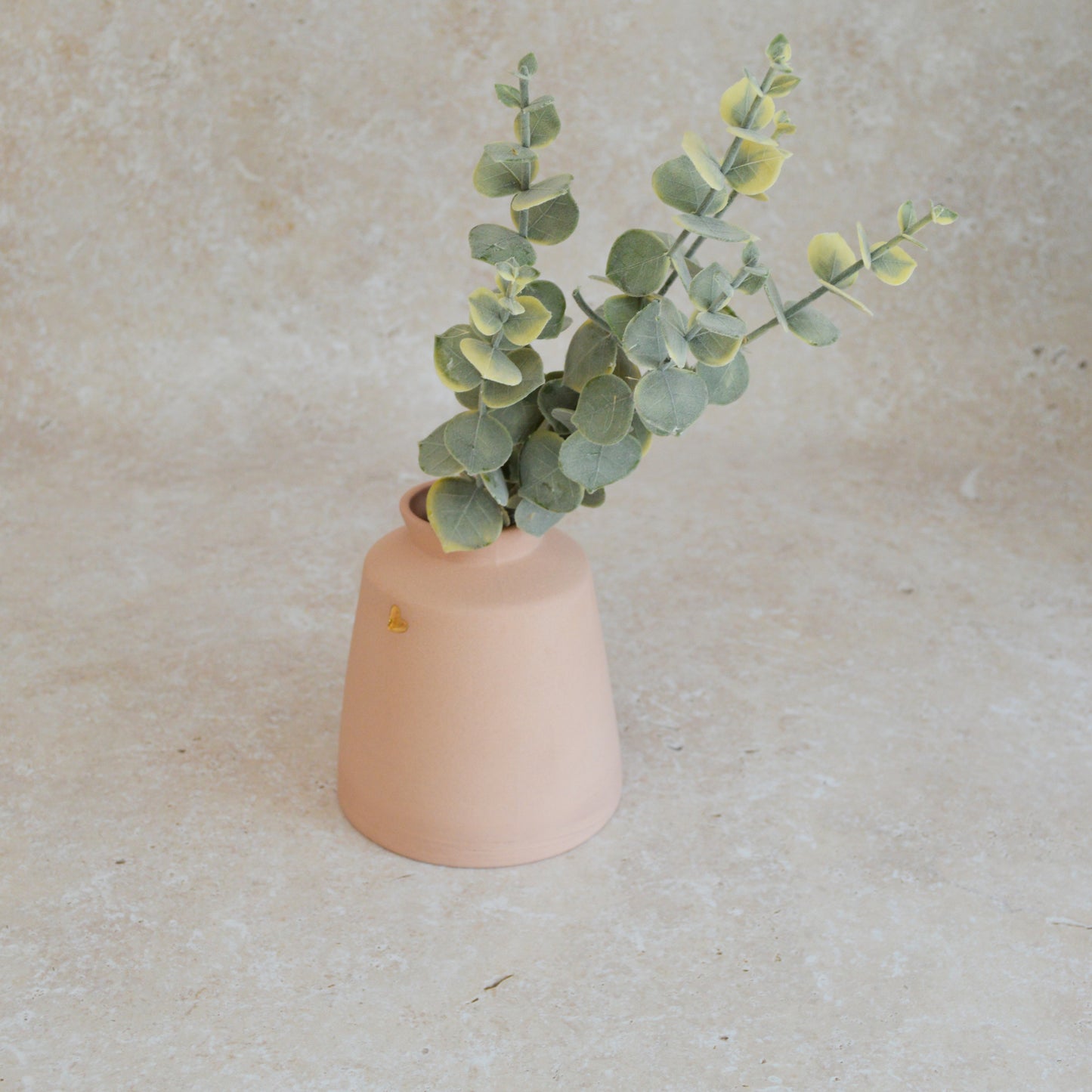 Seconds* Pastel Pink Collard Neck Ceramic Vase With A Gold Embossed Heart | Stoneware Vase | Flower Vase (A43)