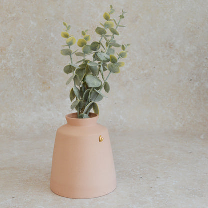 Seconds* Pastel Pink Collard Neck Ceramic Vase With A Gold Embossed Heart | Stoneware Vase | Flower Vase (A43)