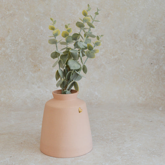 Seconds* Pastel Pink Collard Neck Ceramic Vase With A Gold Embossed Heart | Stoneware Vase | Flower Vase (A43)
