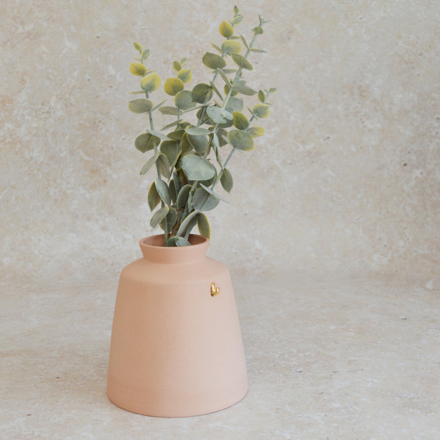 Seconds* Pastel Pink Collard Neck Ceramic Vase With A Gold Embossed Heart | Stoneware Vase | Flower Vase (A43)