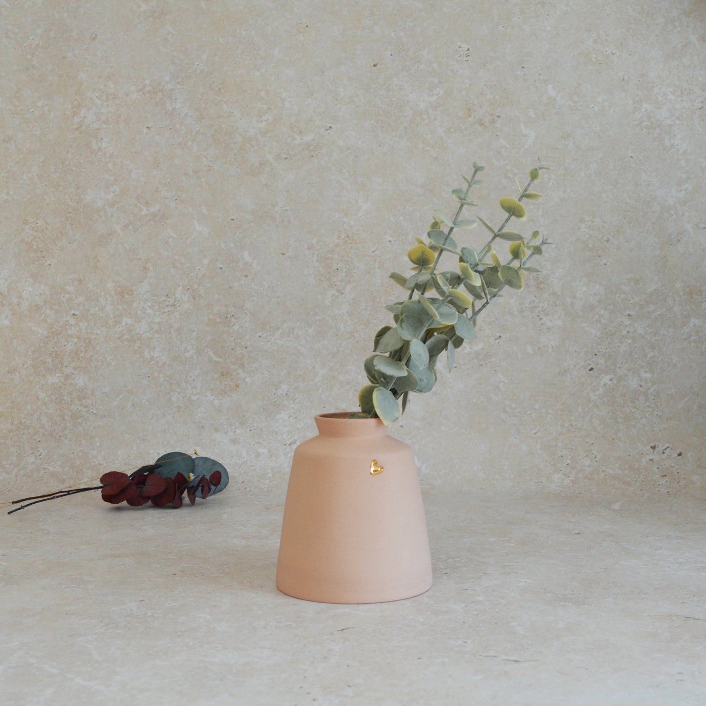 Seconds* Pastel Pink Collard Neck Ceramic Vase With A Gold Embossed Heart | Stoneware Vase | Flower Vase (A43)