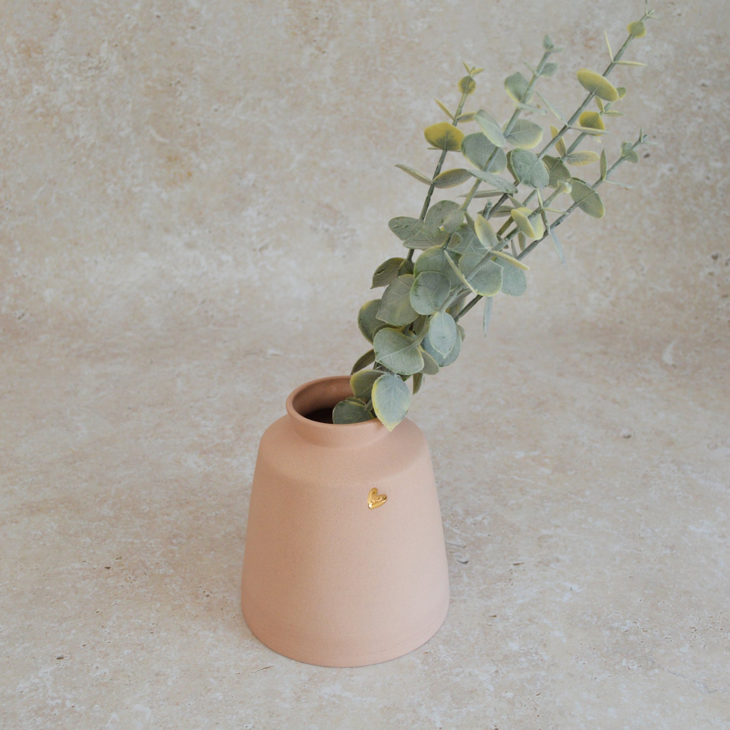 Seconds* Pastel Pink Collard Neck Ceramic Vase With A Gold Embossed Heart | Stoneware Vase | Flower Vase (A43)