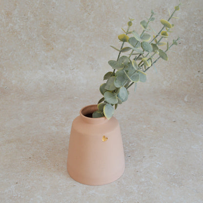 Seconds* Pastel Pink Collard Neck Ceramic Vase With A Gold Embossed Heart | Stoneware Vase | Flower Vase (A43)