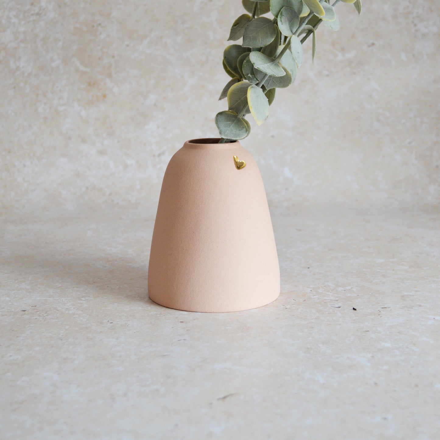 Seconds* Discontinued* Pastel Pink Ceramic Vase With A Short Rim And An Embossed Gold Heart | Pretty Pink Decor | Mother's Day Vase | Stoneware  (A44)