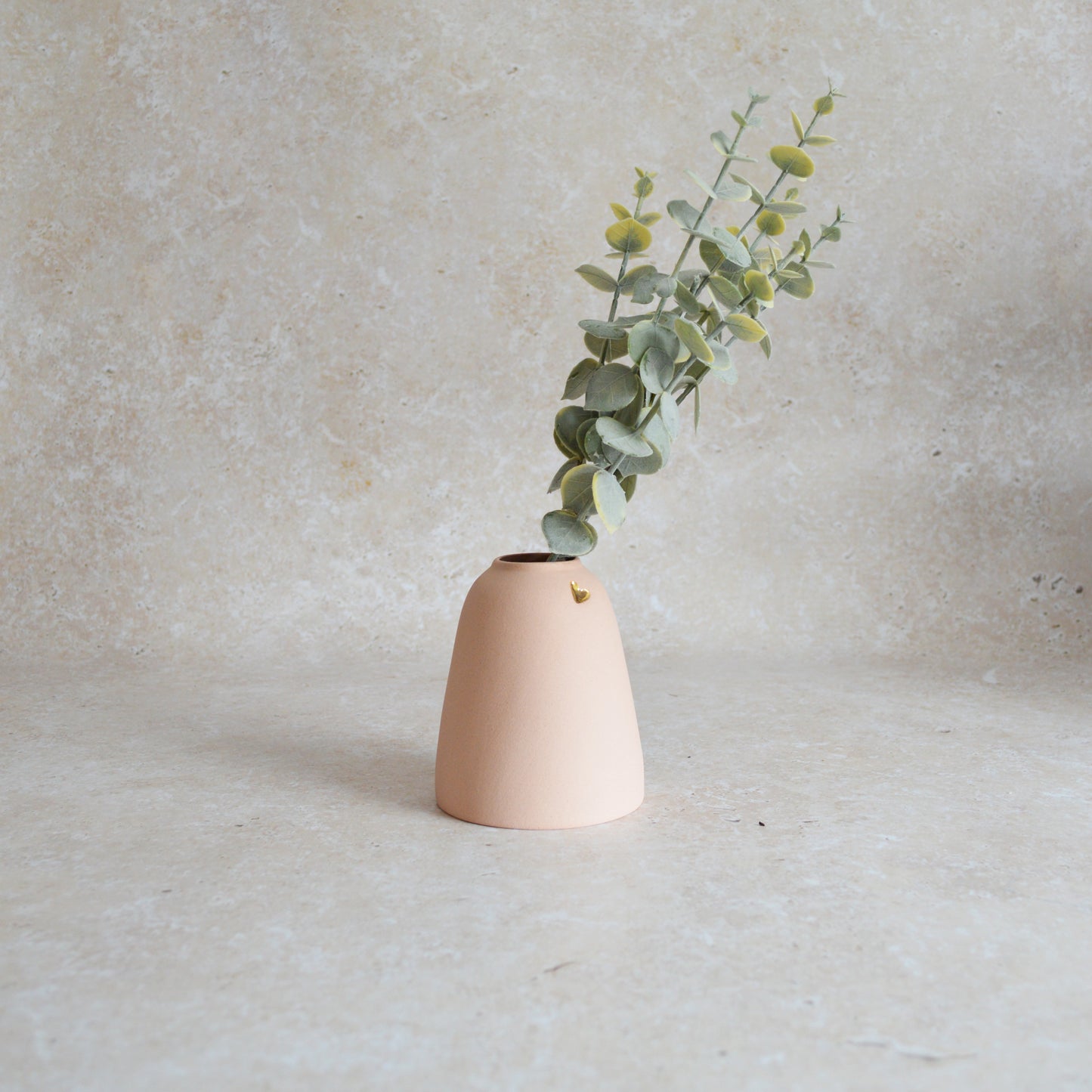 Seconds* Discontinued* Pastel Pink Ceramic Vase With A Short Rim And An Embossed Gold Heart | Pretty Pink Decor | Mother's Day Vase | Stoneware  (A44)