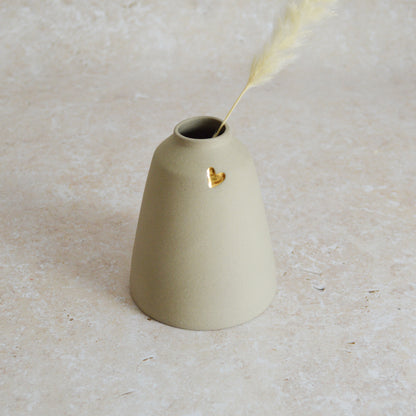 Seconds* Discontinued* Grey Angled Ceramic Vase With A Gold Embossed Heart | Stoneware Vase | Flower Vase (A45)