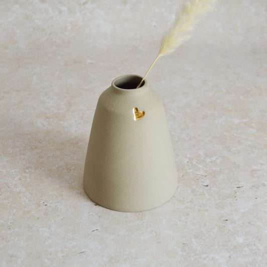 Seconds* Discontinued* Grey Angled Ceramic Vase With A Gold Embossed Heart | Stoneware Vase | Flower Vase (A45)