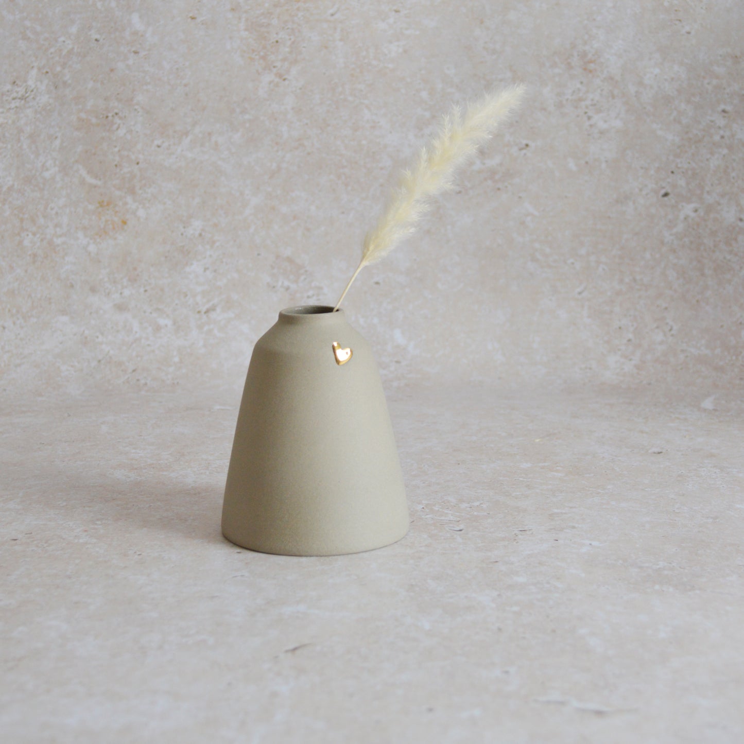 Seconds* Discontinued* Grey Angled Ceramic Vase With A Gold Embossed Heart | Stoneware Vase | Flower Vase (A45)